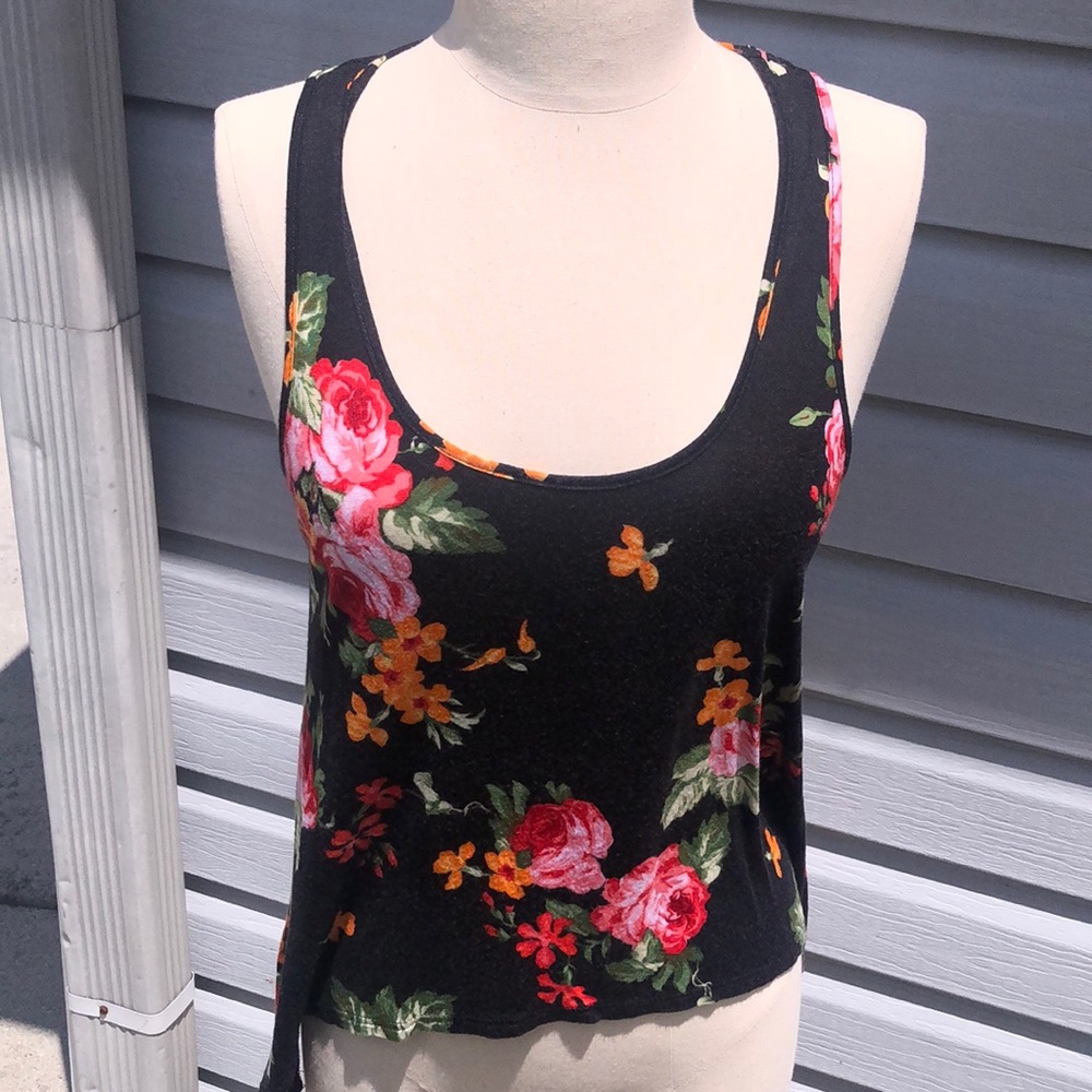 Floral and black halter top